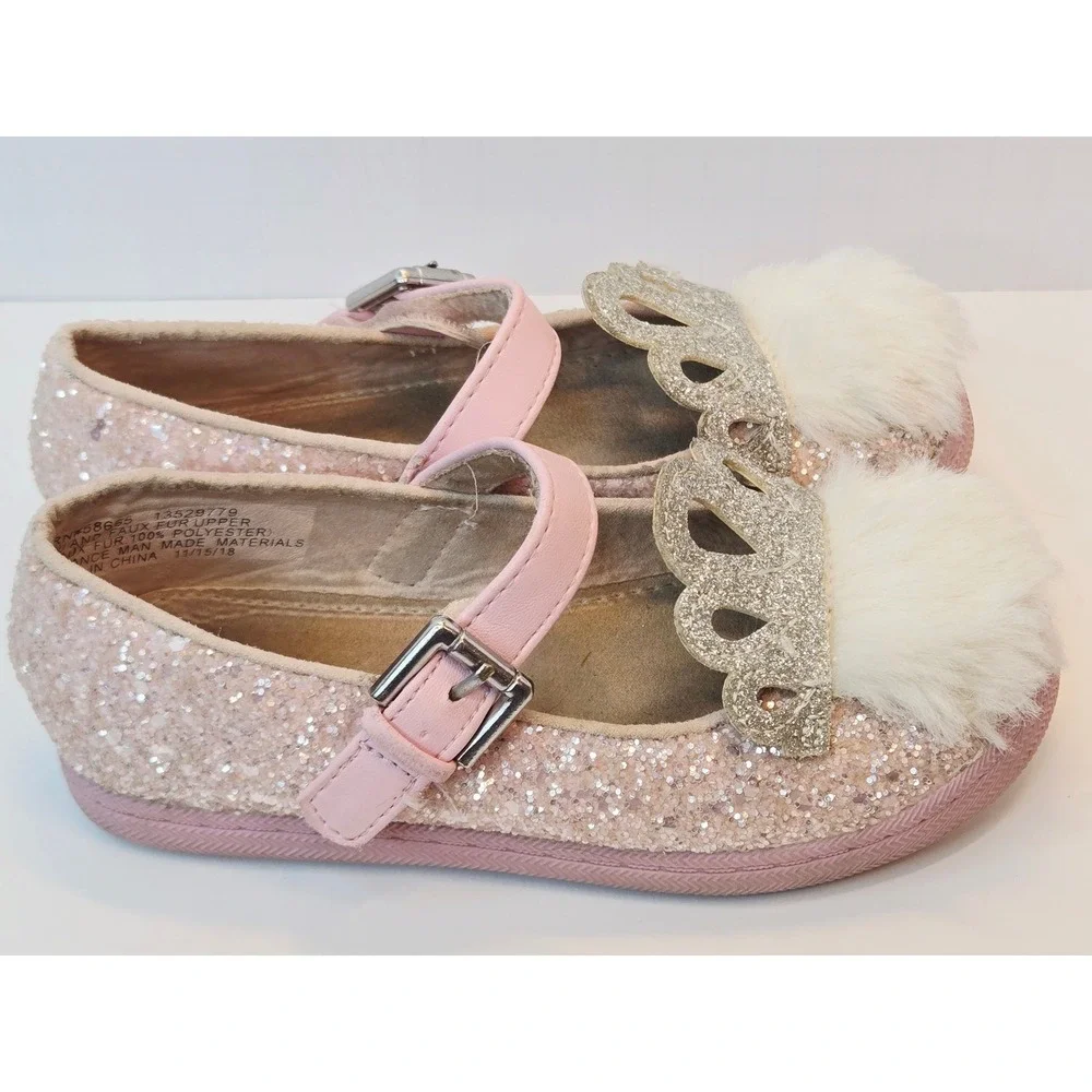 Harper Canyon Girls Pink Glitter Crown Pom Pom Mary Jane Shoes Size 10 13528779